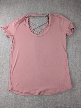 Express One Eleven Mauve Pink Ribbed Lace Up Back Top Size M